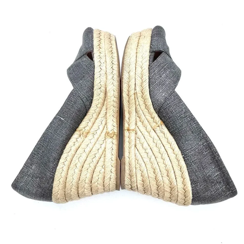Tory Burch Filipa Espadrille Wedge Heel in Shimmer Pewter Linen Women’s Size 5.5